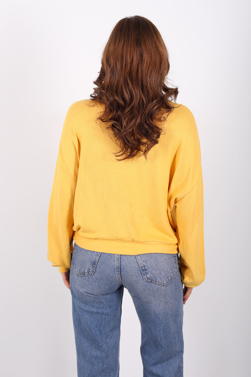 Beli Lastikli Bisiklet Yaka Turuncu Kadın Bluz - 4