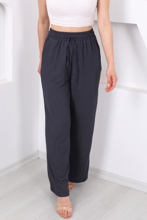 Beli Lastikli Bol Paça Füme Kadın Bürümcük Pantolon - 2