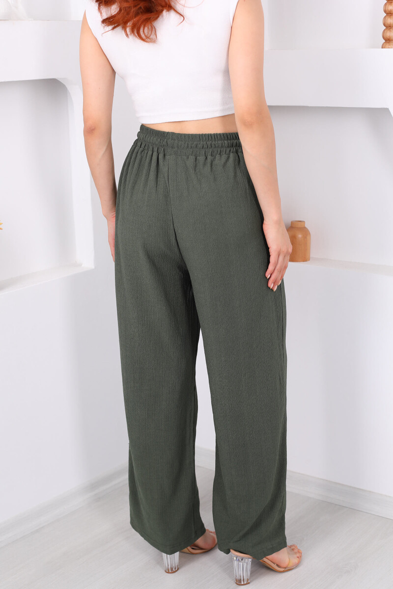 Beli Lastikli Bol Paça Haki Kadın Bürümcük Pantolon - 5