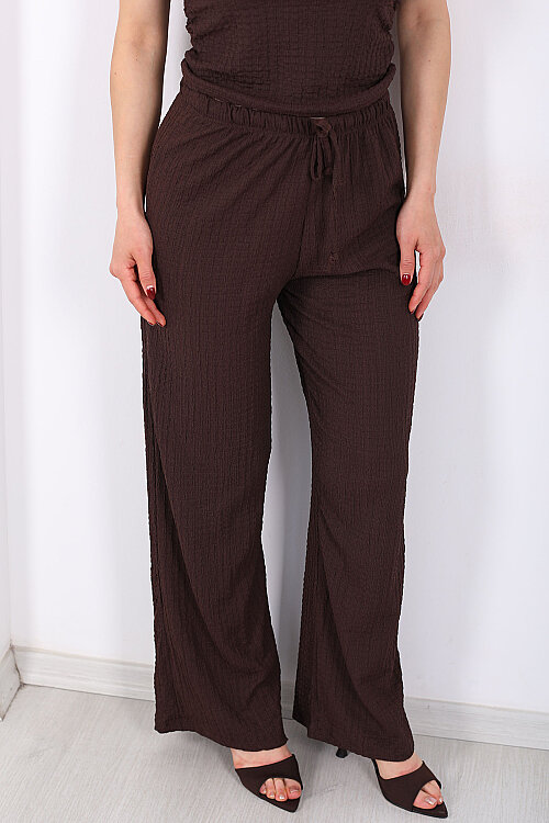 Beli Lastikli Bol Paça Kadın Acı Kahve Bubble Pantolon - 2