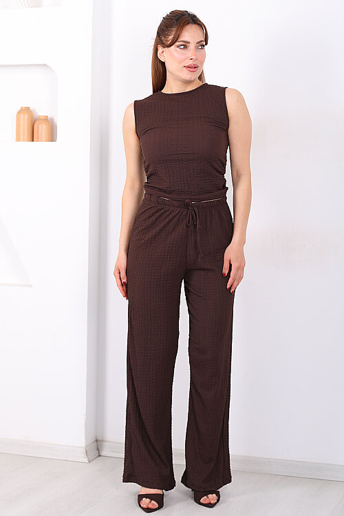 Beli Lastikli Bol Paça Kadın Acı Kahve Bubble Pantolon - 4