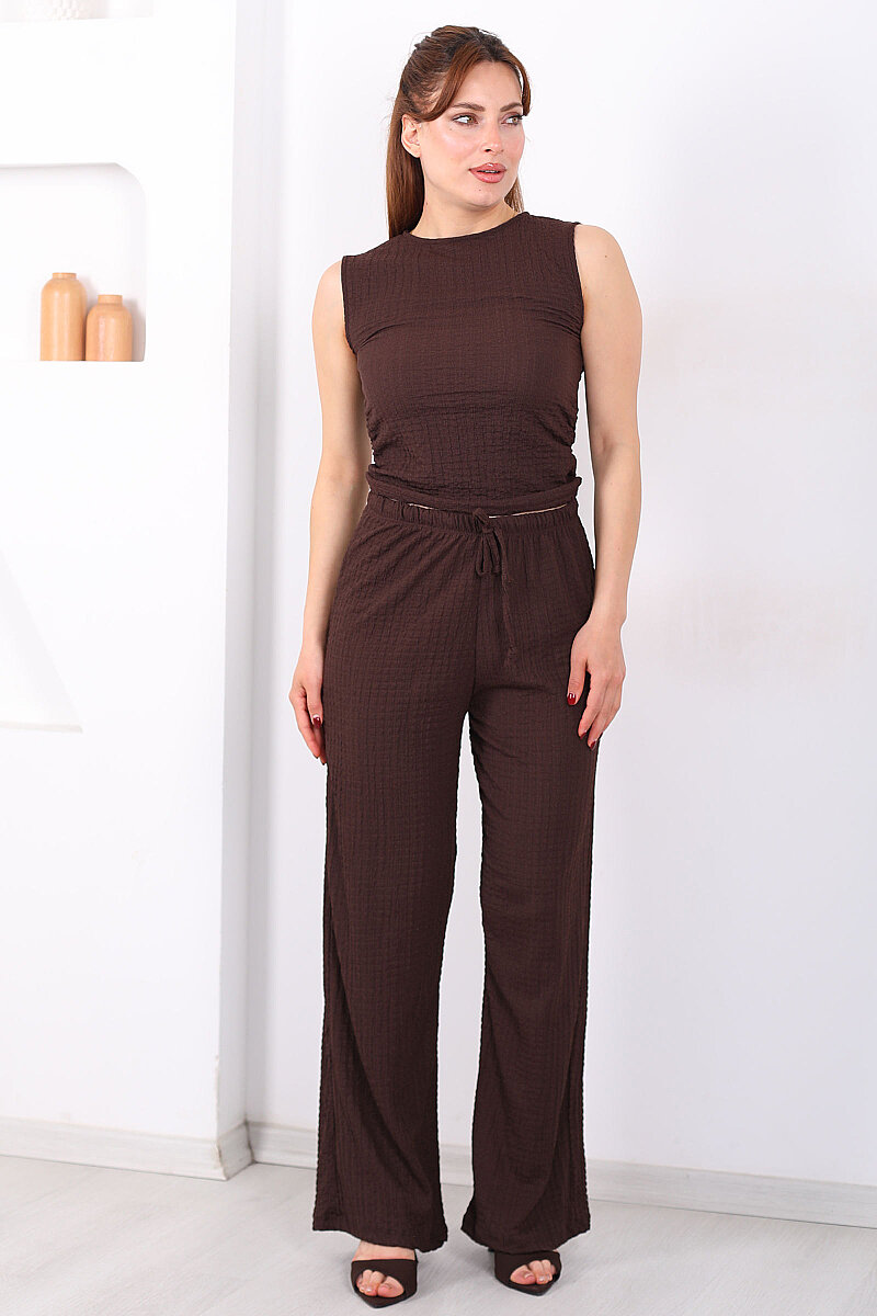 Beli Lastikli Bol Paça Kadın Acı Kahve Bubble Pantolon - 4