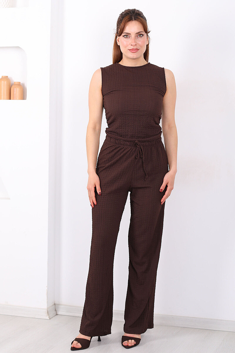 Beli Lastikli Bol Paça Kadın Acı Kahve Bubble Pantolon - 1