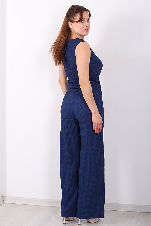 Beli Lastikli Bol Paça Kadın Lacivert Bubble Pantolon - 5