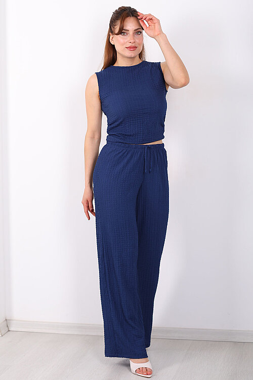 Beli Lastikli Bol Paça Kadın Lacivert Bubble Pantolon 