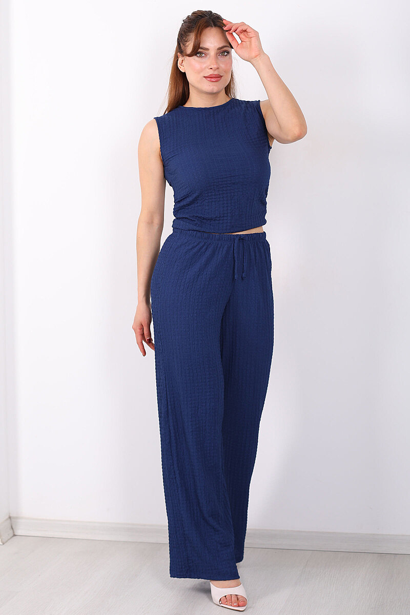 Beli Lastikli Bol Paça Kadın Lacivert Bubble Pantolon - 1