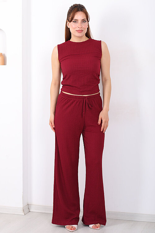 Beli Lastikli Bol Paça Kadın Mürdüm Bubble Pantolon - 5