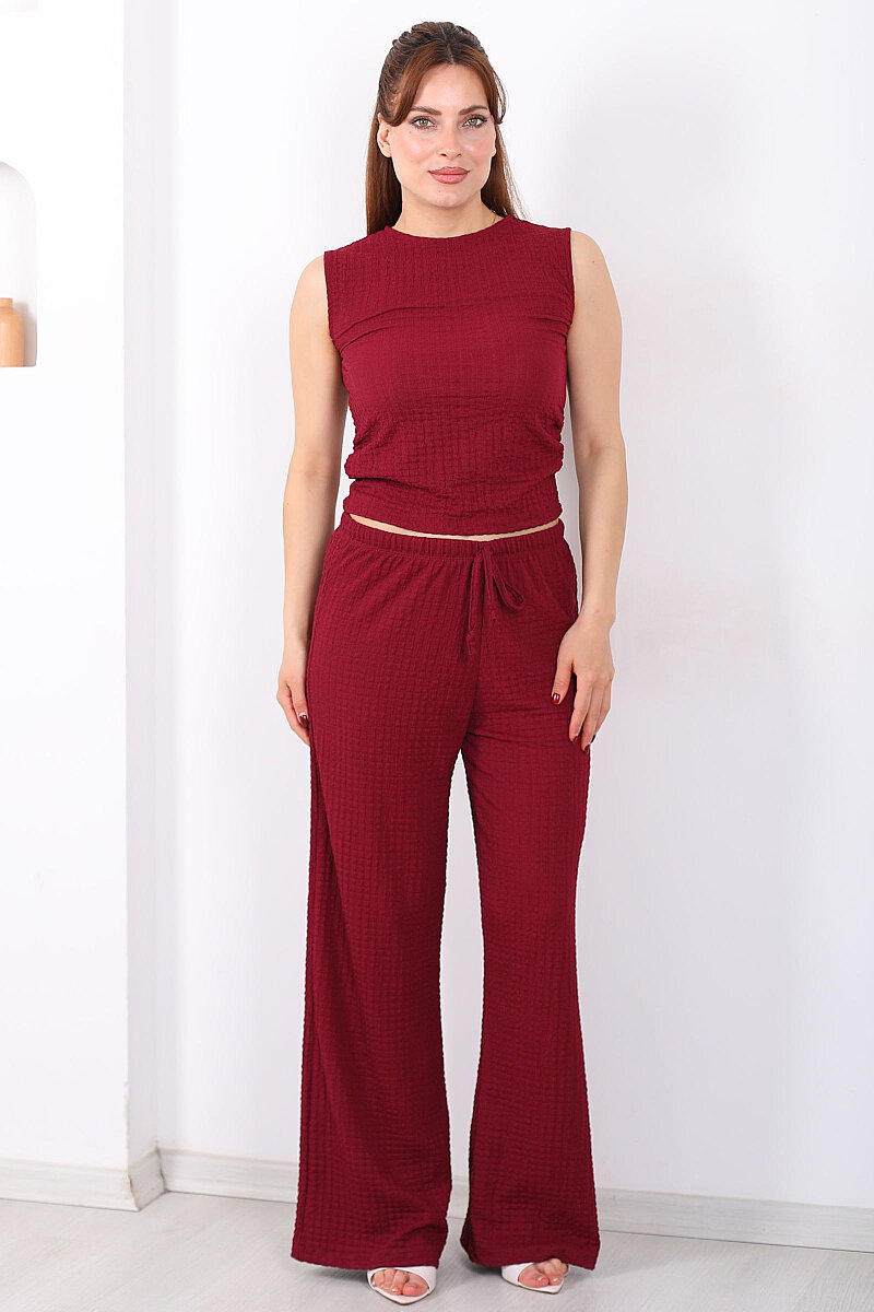 Beli Lastikli Bol Paça Kadın Mürdüm Bubble Pantolon - 5