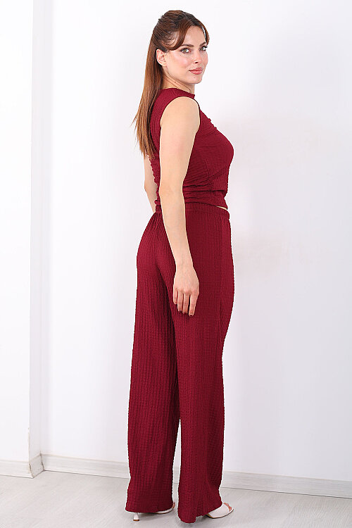 Beli Lastikli Bol Paça Kadın Mürdüm Bubble Pantolon - 4