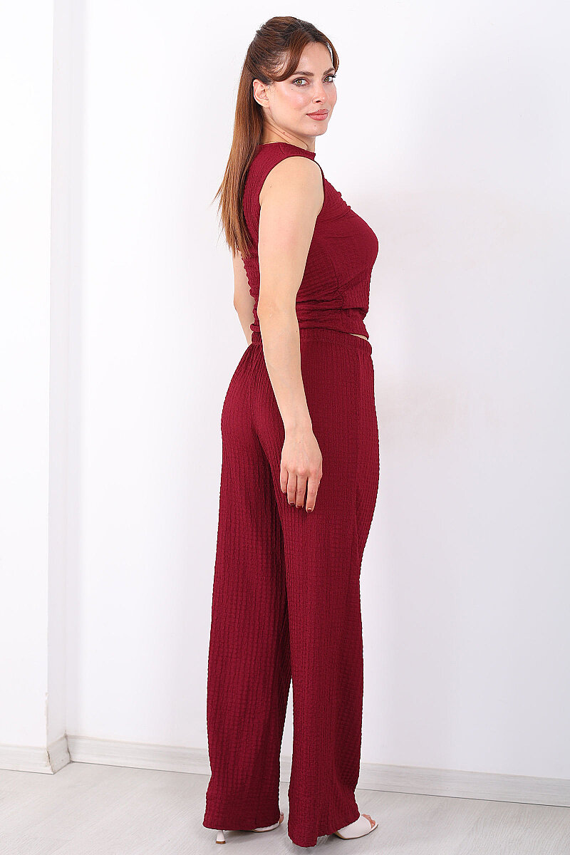 Beli Lastikli Bol Paça Kadın Mürdüm Bubble Pantolon - 4