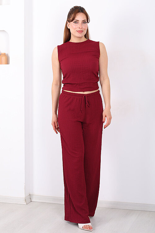 Beli Lastikli Bol Paça Kadın Mürdüm Bubble Pantolon - Berox