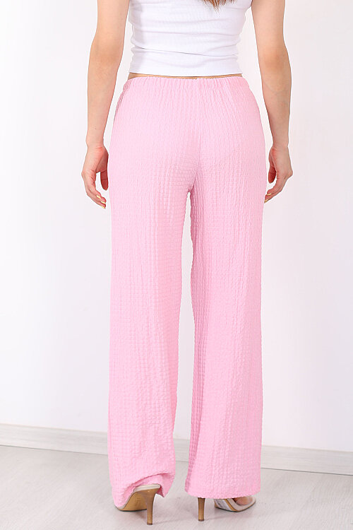 Beli Lastikli Bol Paça Kadın Pembe Bubble Pantolon - 4