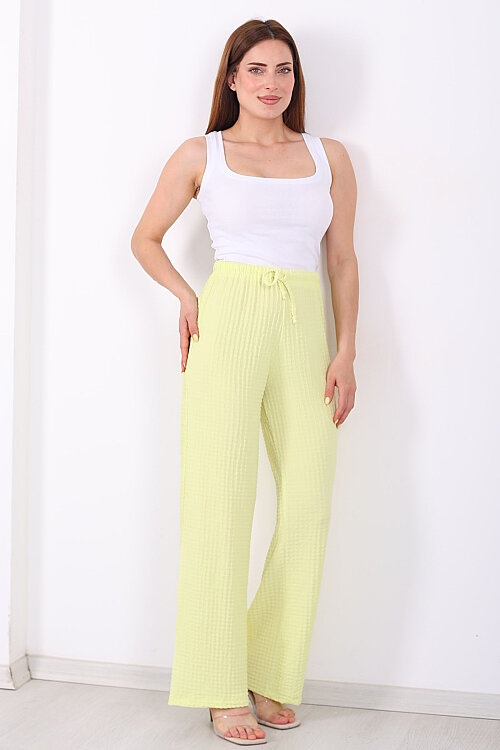 Beli Lastikli Bol Paça Kadın Sarı Bubble Pantolon - Berox