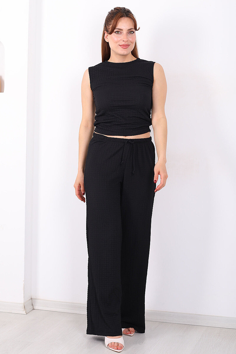 Beli Lastikli Bol Paça Kadın Siyah Bubble Pantolon - 6