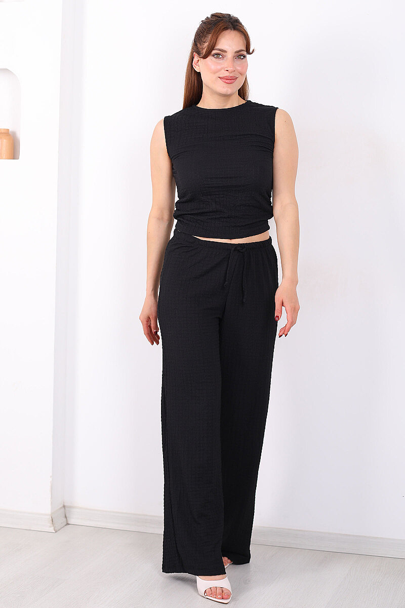 Beli Lastikli Bol Paça Kadın Siyah Bubble Pantolon - 4