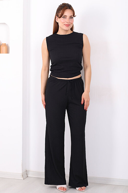 Beli Lastikli Bol Paça Kadın Siyah Bubble Pantolon - Berox