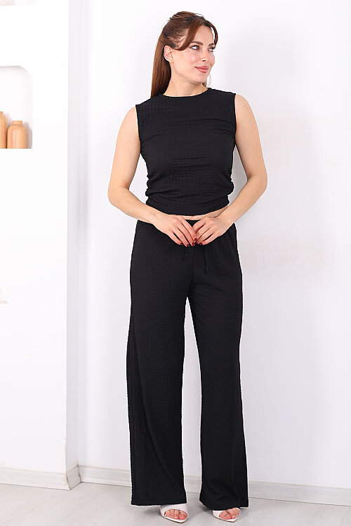 Beli Lastikli Bol Paça Kadın Siyah Bubble Pantolon - 3
