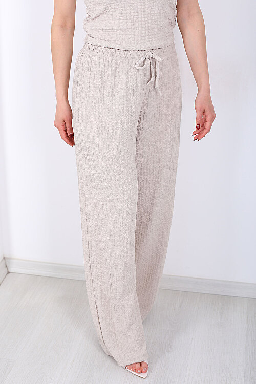Beli Lastikli Bol Paça Kadın Taş Rengi Bubble Pantolon - Berox (1)