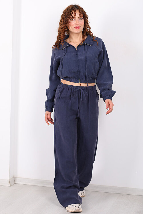 Beli Lastikli Bol Paça Marin Kadın Tencel Pantolon - 3