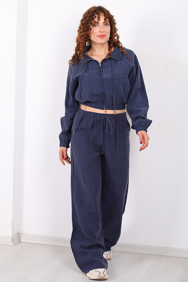 Beli Lastikli Bol Paça Marin Kadın Tencel Pantolon - 3