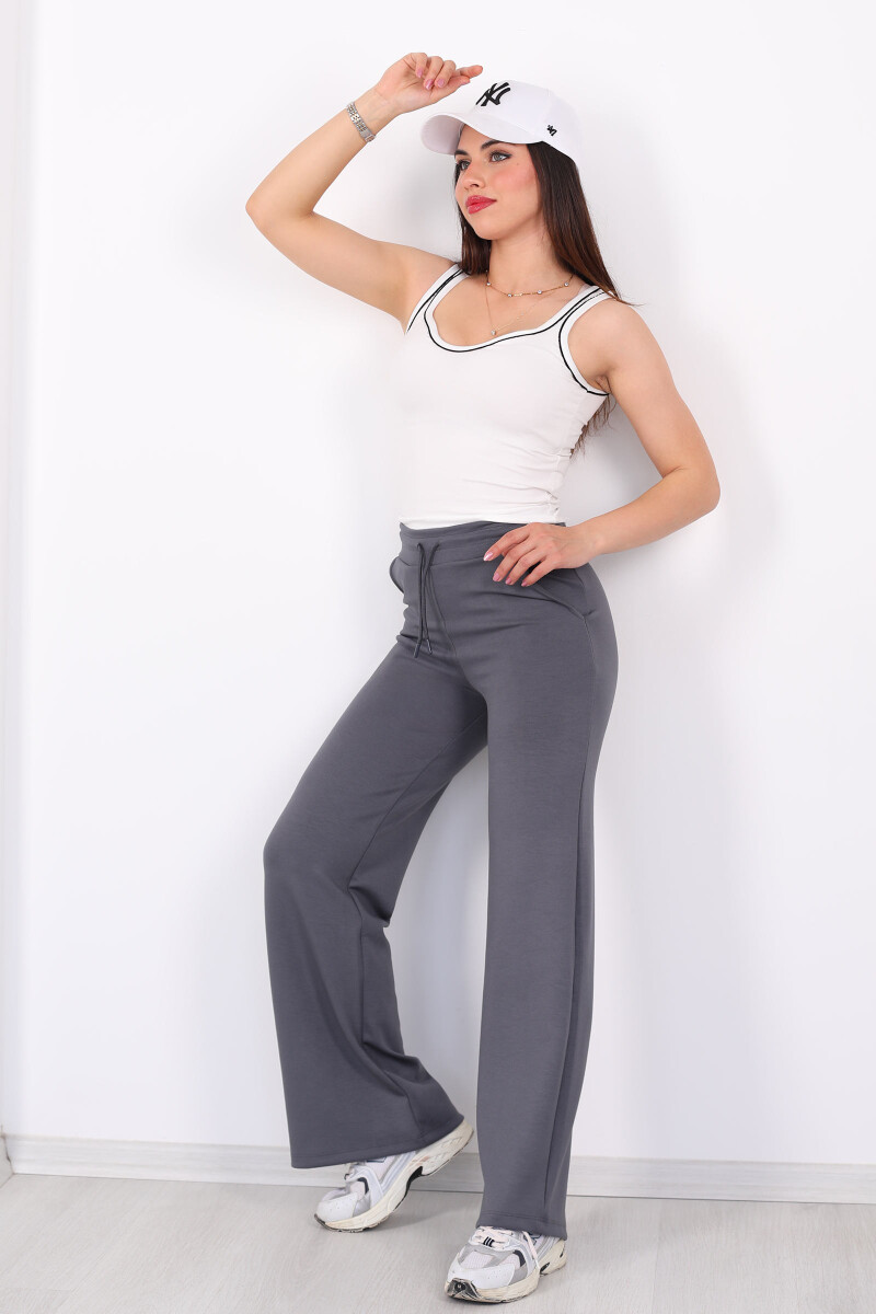 Beli Lastikli Bol Paça Modal Antrasit Kadın Pantolon - 4