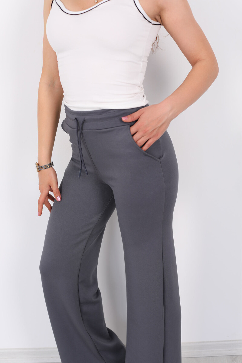 Beli Lastikli Bol Paça Modal Antrasit Kadın Pantolon - 2