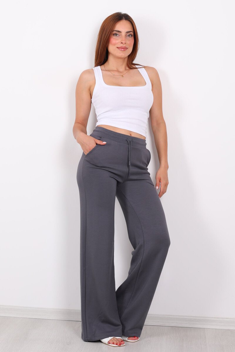Beli Lastikli Bol Paça Modal Antrasit Kadın Pantolon - 1