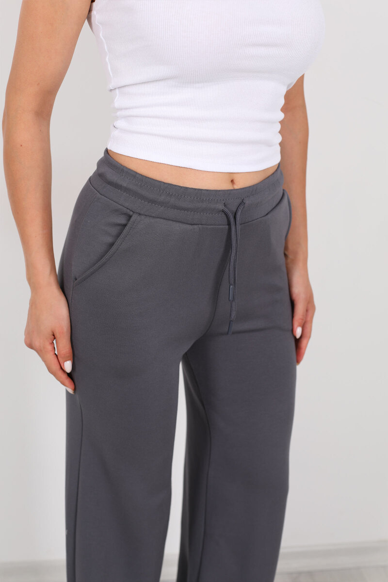 Beli Lastikli Bol Paça Modal Antrasit Kadın Pantolon - 2