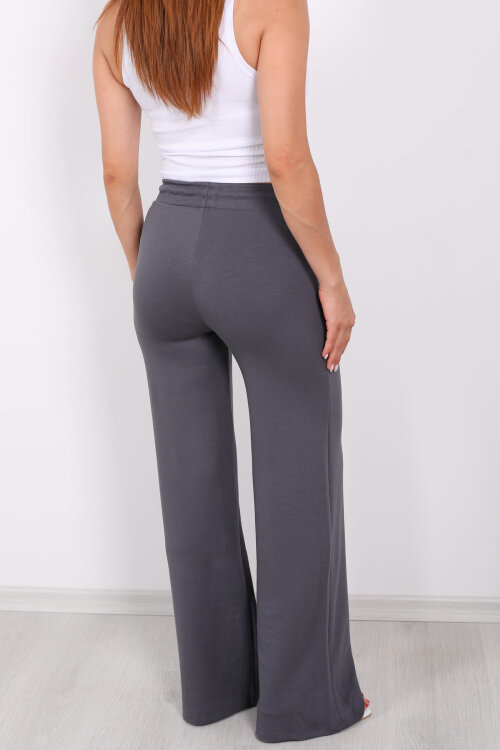 Beli Lastikli Bol Paça Modal Antrasit Kadın Pantolon - 4