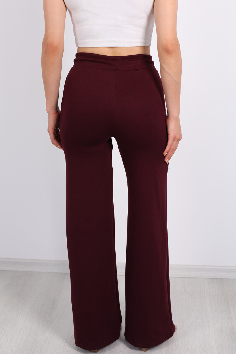 Beli Lastikli Bol Paça Modal Bordo Kadın Pantolon - 5