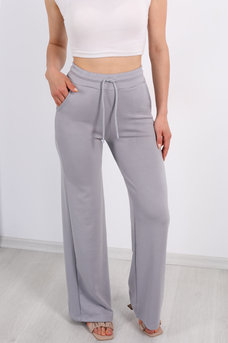 Beli Lastikli Bol Paça Modal Gri Kadın Pantolon - 2