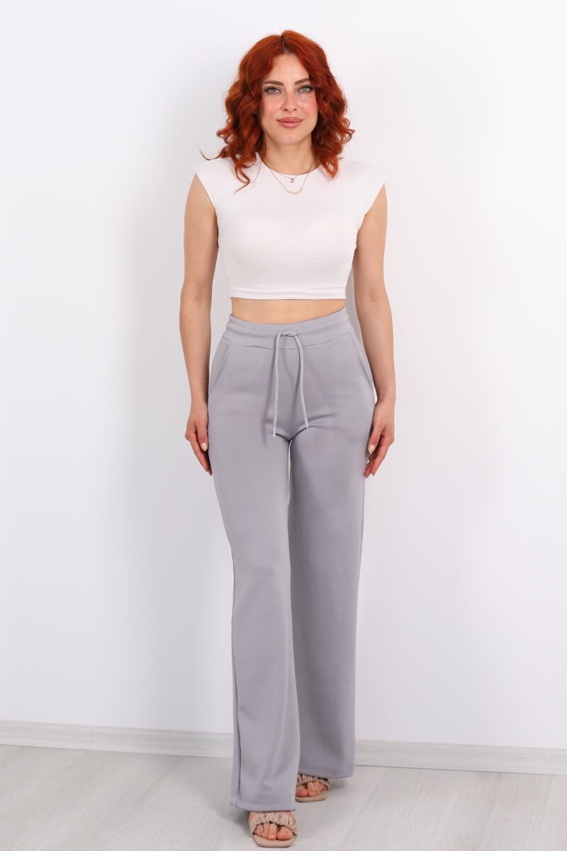 Beli Lastikli Bol Paça Modal Gri Kadın Pantolon - 3