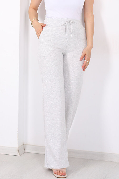 Beli Lastikli Bol Paça Modal Gri Melanj Kadın Pantolon - Berox (1)