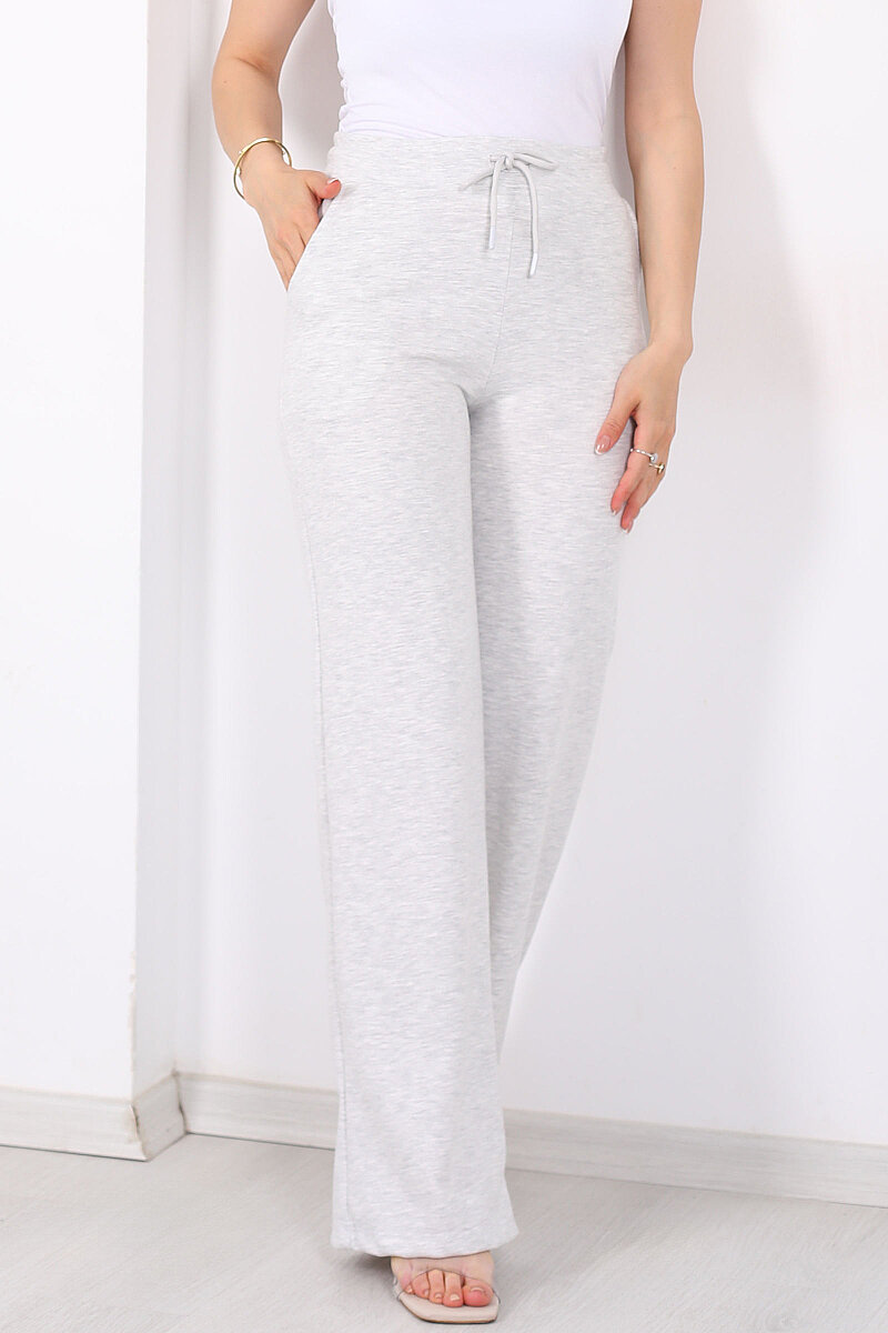 Beli Lastikli Bol Paça Modal Gri Melanj Kadın Pantolon - 2