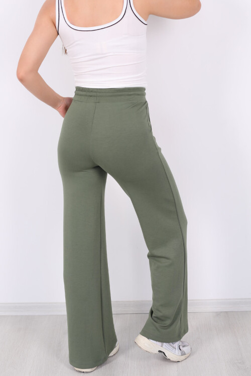 Beli Lastikli Bol Paça Modal Haki Kadın Pantolon - 5