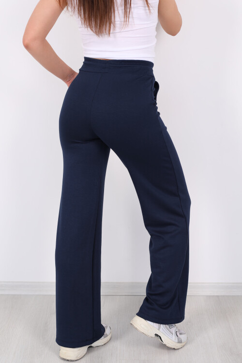 Beli Lastikli Bol Paça Modal Lacivert Kadın Pantolon - 5