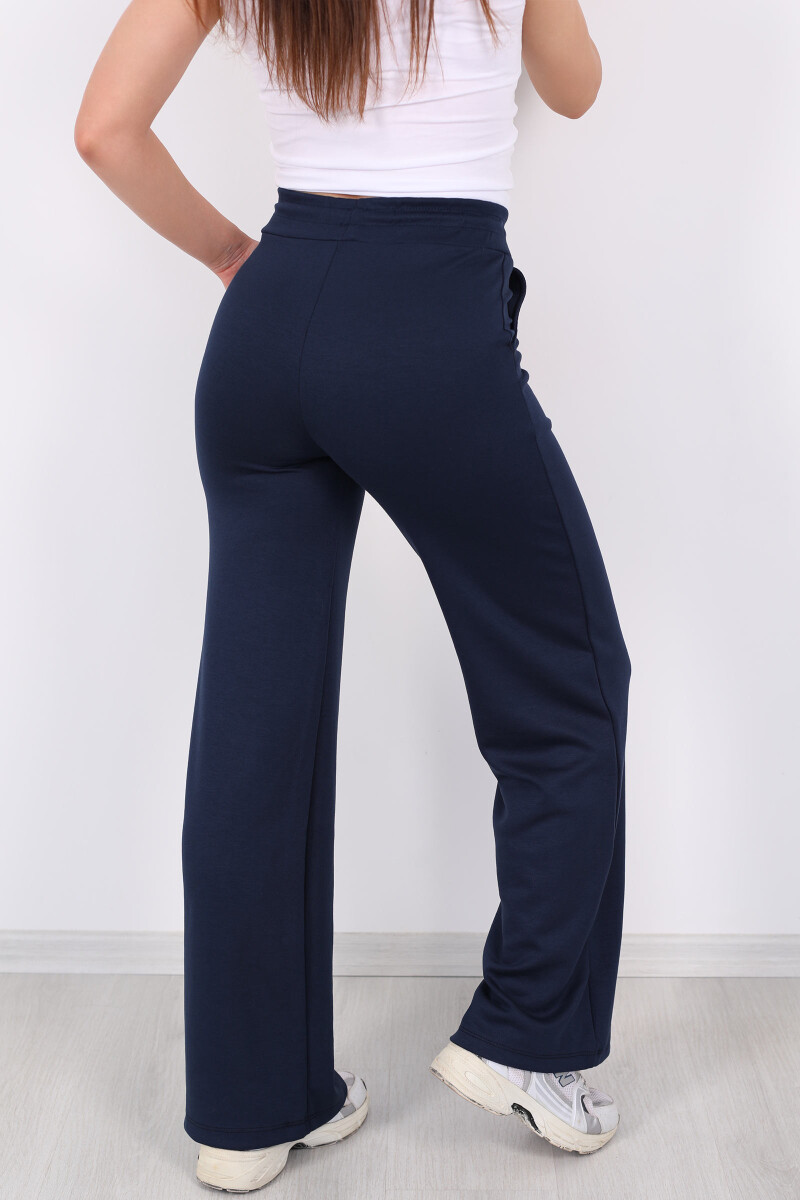 Beli Lastikli Bol Paça Modal Lacivert Kadın Pantolon - 5