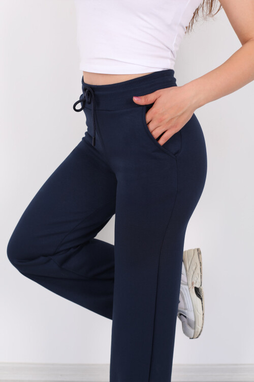 Beli Lastikli Bol Paça Modal Lacivert Kadın Pantolon - 2