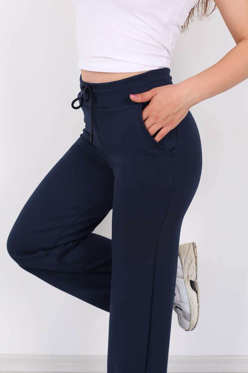 Beli Lastikli Bol Paça Modal Lacivert Kadın Pantolon - 2