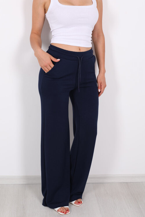 Beli Lastikli Bol Paça Modal Lacivert Kadın Pantolon - Berox (1)