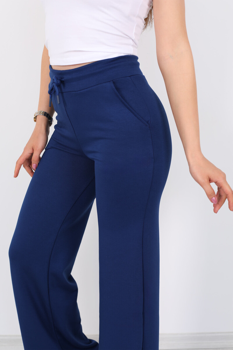 Beli Lastikli Bol Paça Modal Mavi Kadın Pantolon - 2