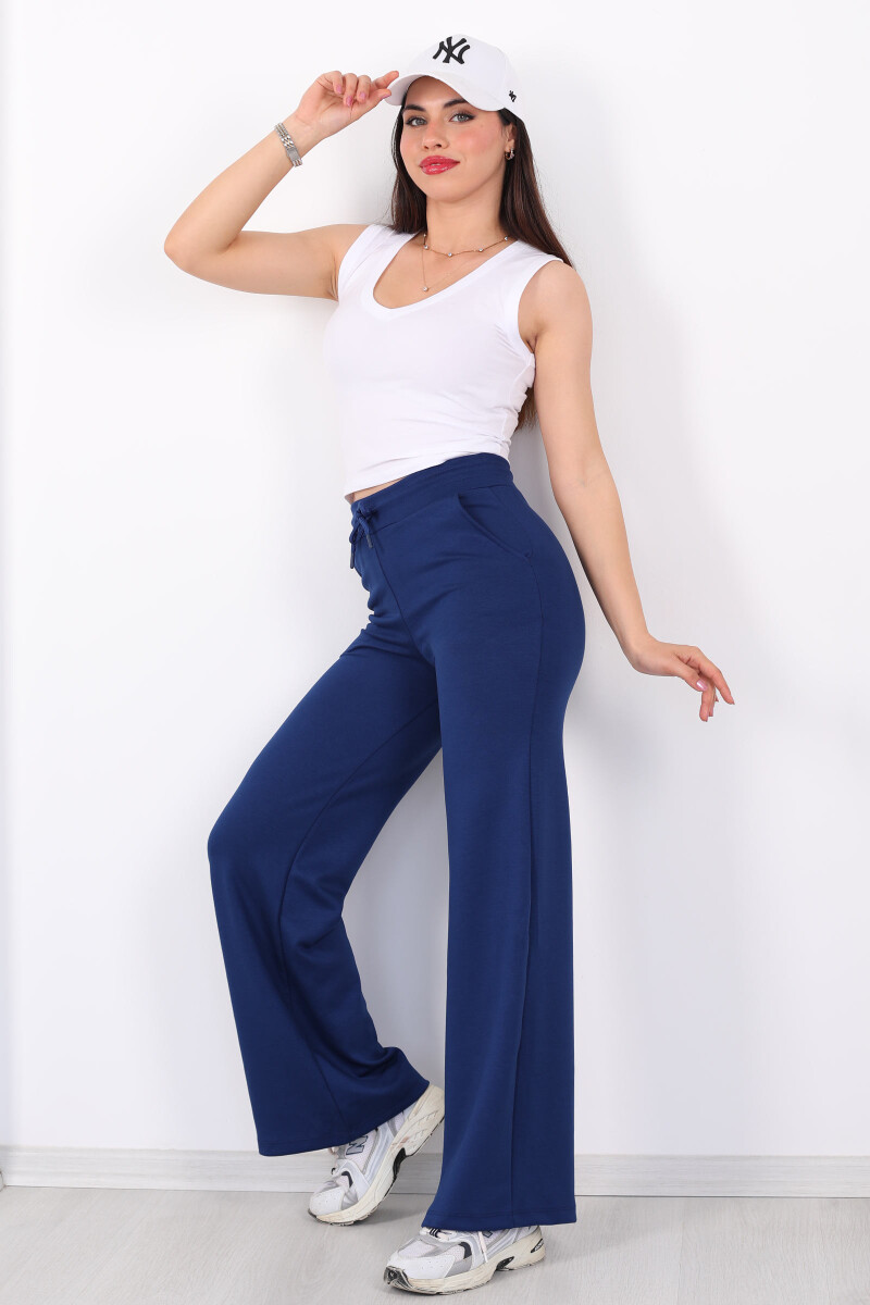 Beli Lastikli Bol Paça Modal Mavi Kadın Pantolon - 4