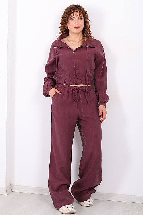 Beli Lastikli Bol Paça Mürdüm Kadın Tencel Pantolon - Berox