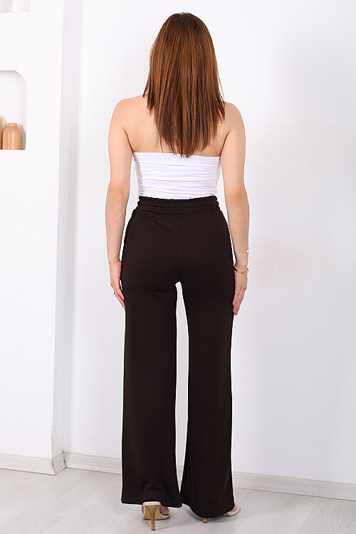 Beli Lastikli Bol Paça Modal Acı Kahve Kadın Pantolon - 4
