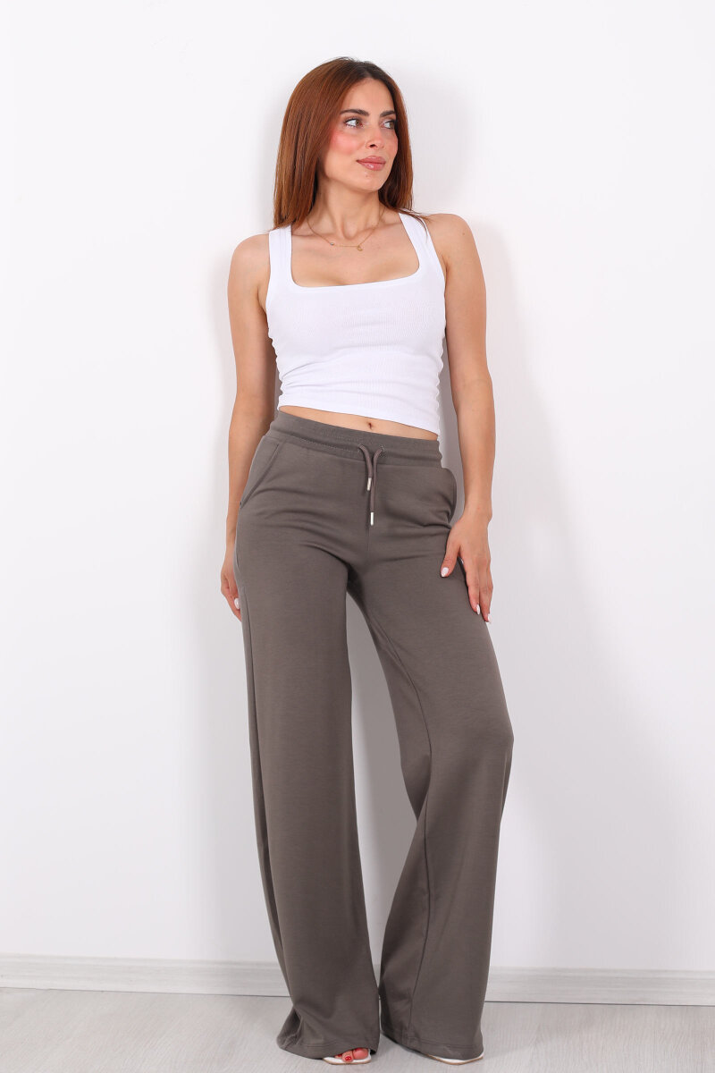 Beli Lastikli Bol Paça Modal Vizon Kadın Pantolon - 1