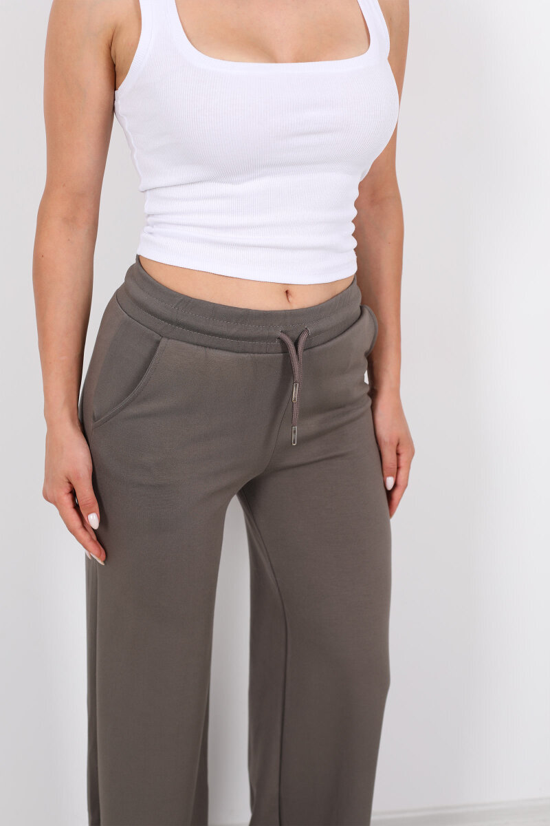 Beli Lastikli Bol Paça Modal Vizon Kadın Pantolon - 2