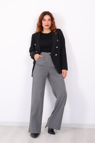 Beli Lastikli Boru Paça Antrasit Kadın Kumaş Pantolon 