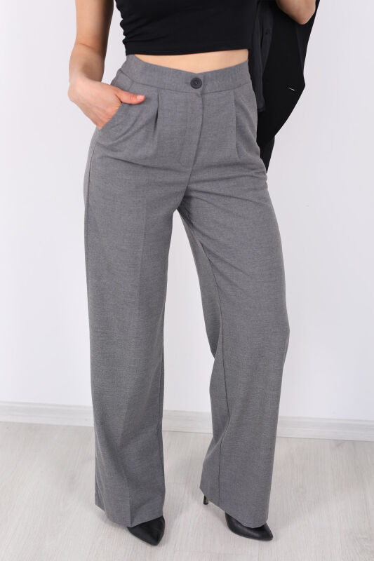 Beli Lastikli Boru Paça Antrasit Kadın Kumaş Pantolon - 2