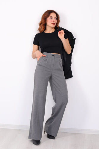 Beli Lastikli Boru Paça Gri Kadın Kumaş Pantolon - 3