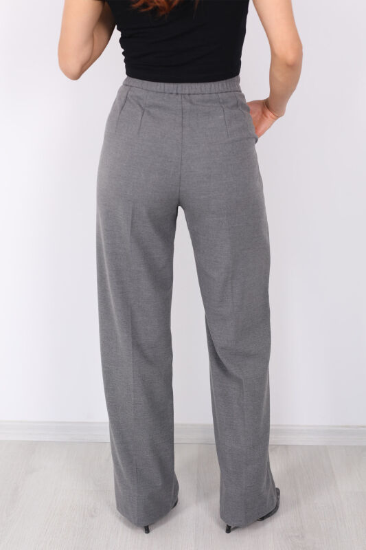 Beli Lastikli Boru Paça Gri Kadın Kumaş Pantolon - 4